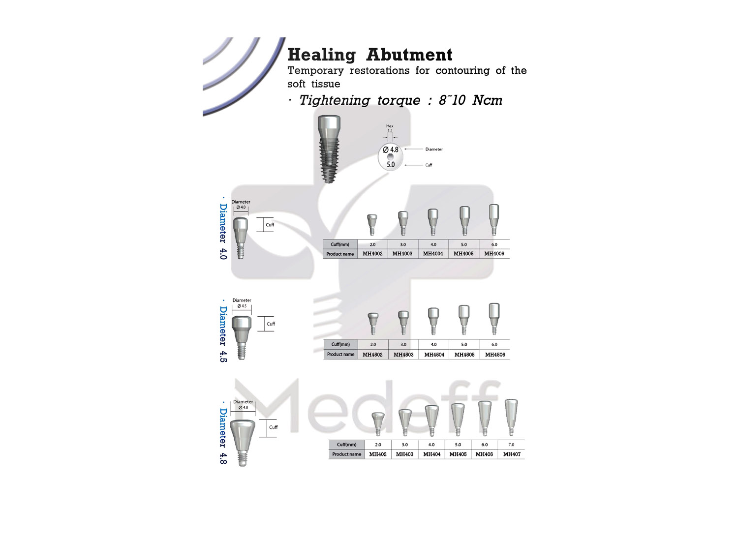 قطعه اباتمنت Healing Abutment قطر 4.5 میلی متر برند Medeff