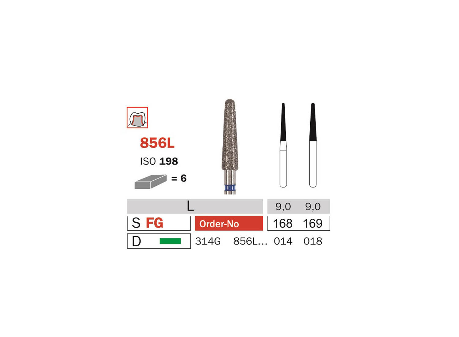 فرز الماسی مخروطی ته گرد توربین 6 عددی کد 856 دیا سوئیس