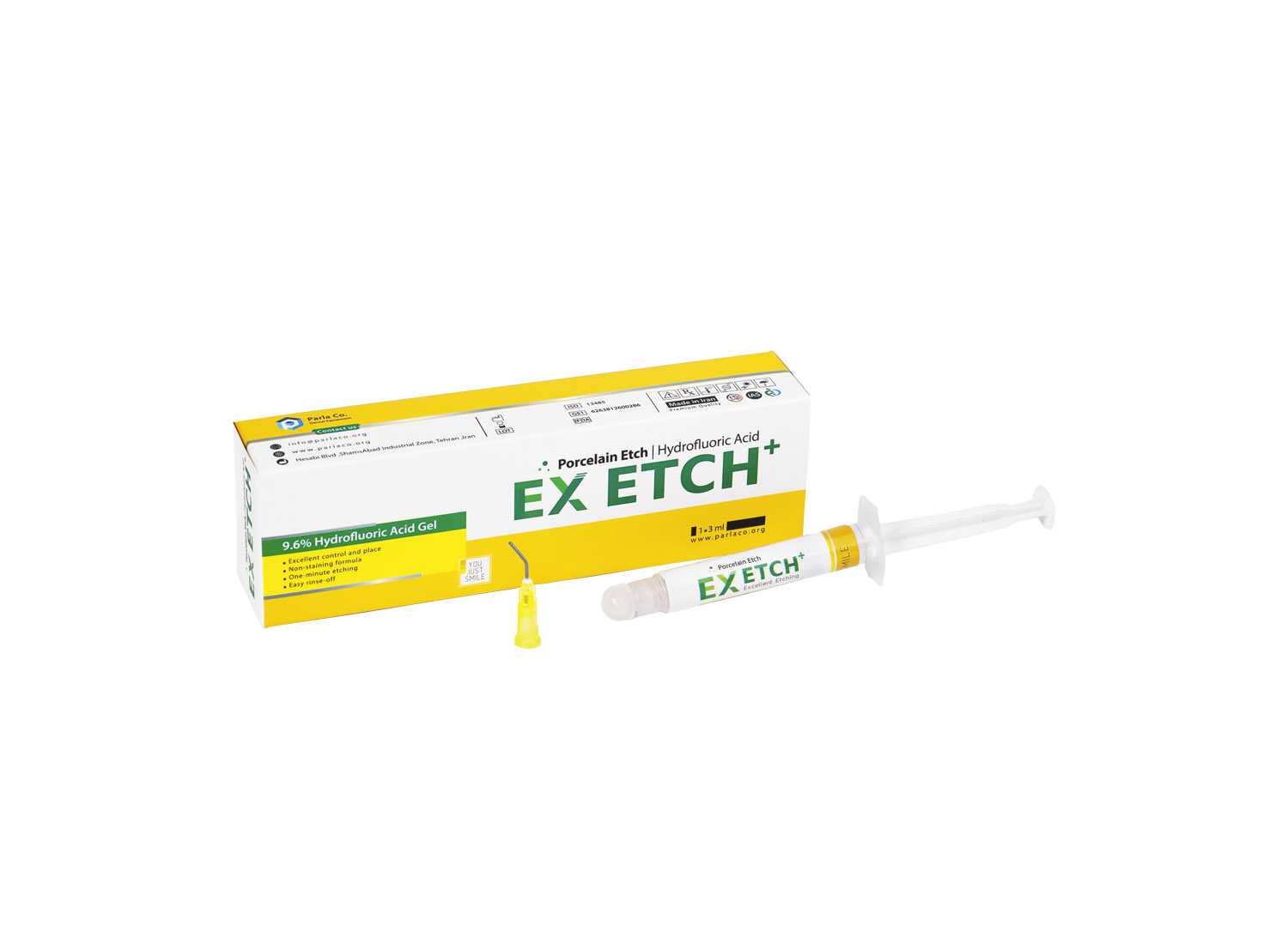 ژل اسید اچ هیدروفلوریک 9.5% EX ETCH سرنگ 3 میلی لیتری برند پارلا