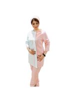 ست پزشکی روپوش و شلوار زنانه یقه گرد رنگ سفید صورتی کد 175 برند شکوه دندان