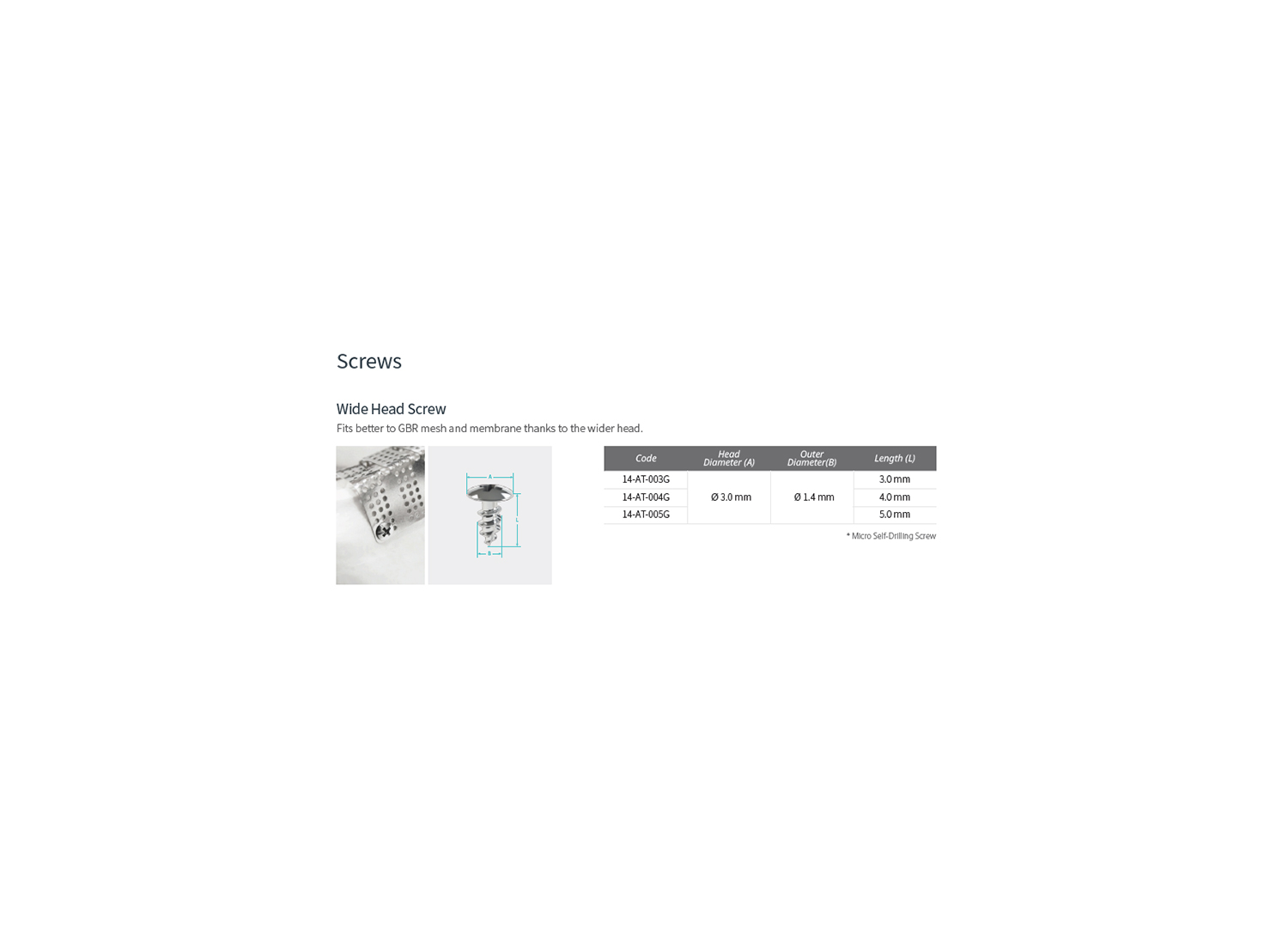 پیچ جراحی سر پهن wide head screw برند GBR