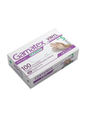 |دستکش معاینه وینیل بدون پودر بسته 100 عددی برند GAMATEX