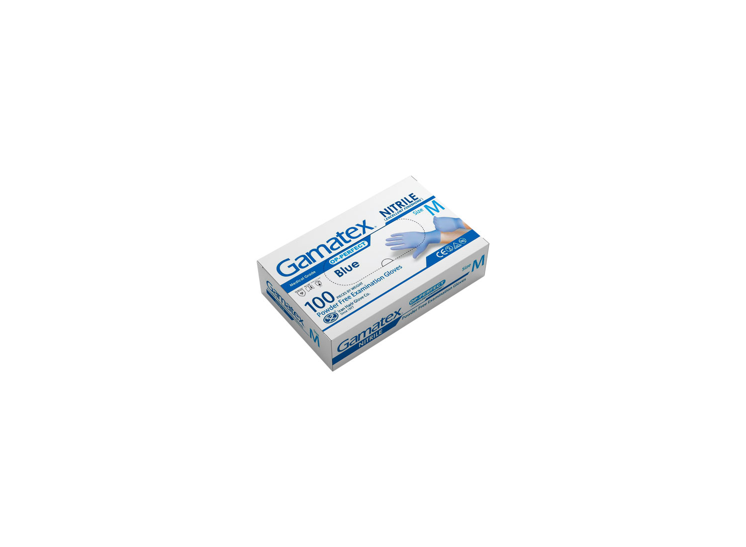 دستکش معاینه نیتریل بدون پودر آبی  100 عددی برند GAMATEX