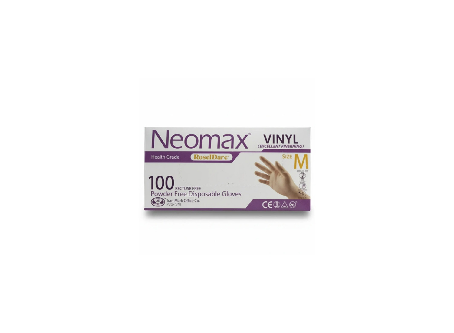 دستکش معاینه وینیل بدون پودر بسته 100 عددی برند Neomax